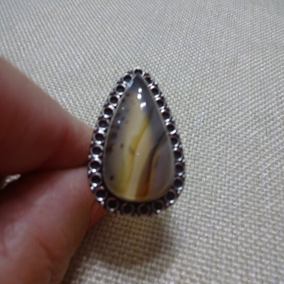 Natural MONTANA AGATE Handmade Sterling 925 Ring Size 7.5 #358C - Picture 2 of 3